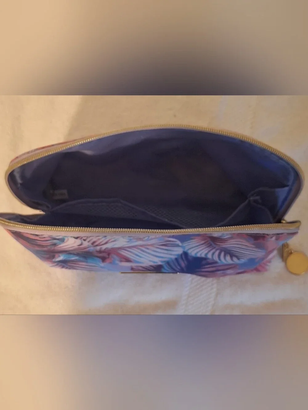 Dulce Candy Tartan Twain 5g Tropical Leaf Cosmetic Pouch - Pink & Blue